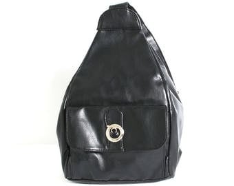TRIANGLE black leather 80s 90s KNAPSACK backpack GRUNGE