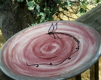 Pottery bird bath water dish dragonfly pottery plate birdbath rustic garden decor made to order choose colors ceramic pottery bird feeder