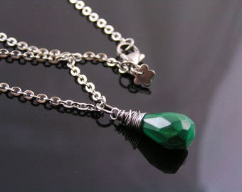 Malachite Necklace, Stainless Steel Necklace with Malachite Pendant, Malachite Jewelry, Green Gem Necklace, Green Gemstone Jewelry, N2046