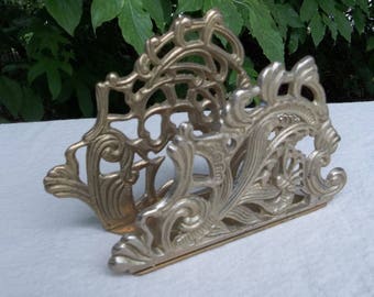Brass Letter Holder Vintage Brass Napkin Holder Ornate Mail Holder Orrice Decor Desk Accessory