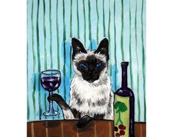 20% off Siamese Cat at the Wine Bar Cat Art Print