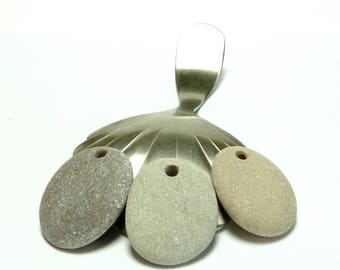 Drilled Beach Stones PLATINUM Pendants Pebbles River Rocks diy Charms Jewelry Focals Organic Eco Silvery Grey Shimmer Pearl