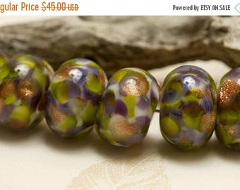 ON SALE 30% off Seven Wisteria Garden Rondelle Beads - Handmade Glass Lampwork Bead Set 10603401