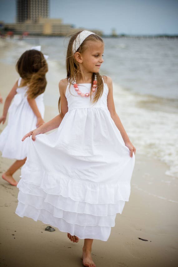 Girls White Beach Dress White Maxi Dress White Cotton Maxi