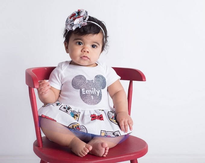 New Mom Gift - Disney Baby Girl Dress - Mickey Mouse - Baby Shower - Personalized - Oneise - Unisex Tshirt - newborn to 3 toddler