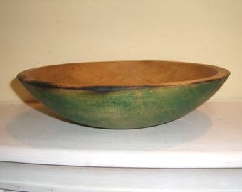 Shaker Wood Bowl Green Paint old vintage antique usa round ovoid