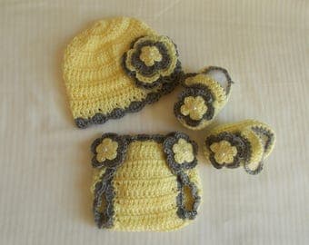 Baby Girl Infant Girl Crochet Hat Beanie Booties Diaper Cover Baby Shower Gift Photo Prop 10011 MADE TO ORDER