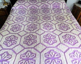 Purple Chenille Bedspread, Cotton Chenille Full Bedspread, Purple Bedspread, Purple Vintage Bedspread