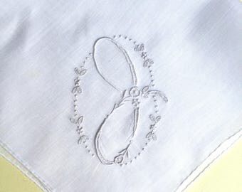 Vintage White Hanky with a White Initial J - Handkerchief Hankie