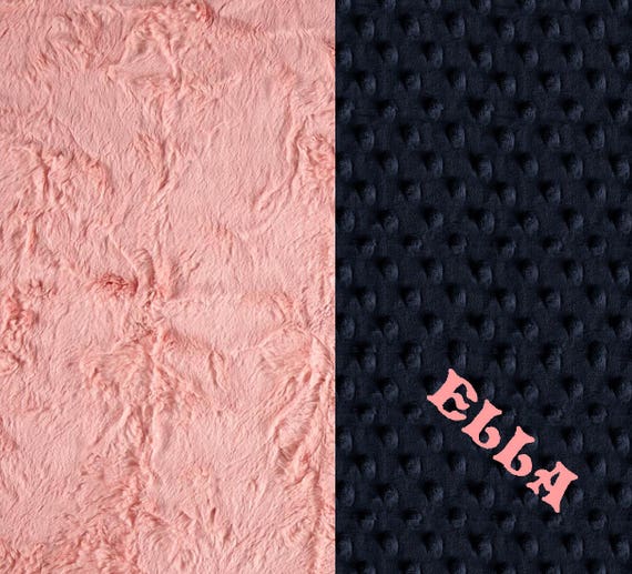 Minky Girl Baby Blanket, Coral Navy Faux Hide Personalized Baby Blanket - Nursery Decor Girl // Minky Baby Blanket // Name Baby Blanket