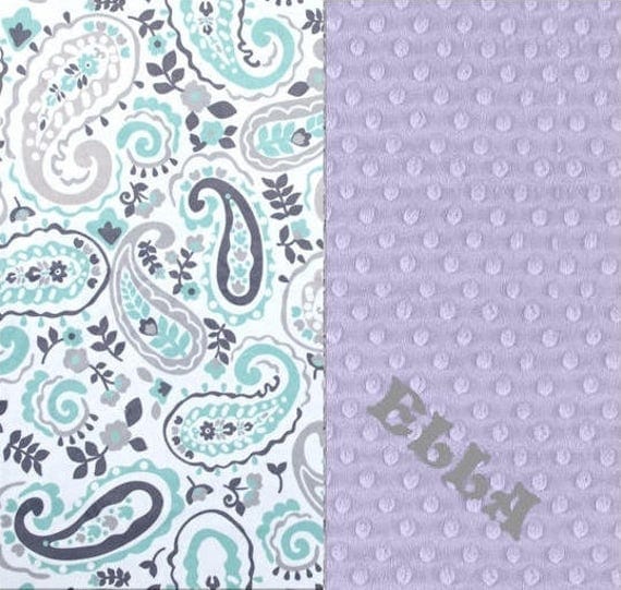 Minky Adult Blanket, Personalized Blanket, Mint Gray Lavender Throw - Paisley Blanket, Minky Throw Blanket, Large Minky Blanket Gift For Her