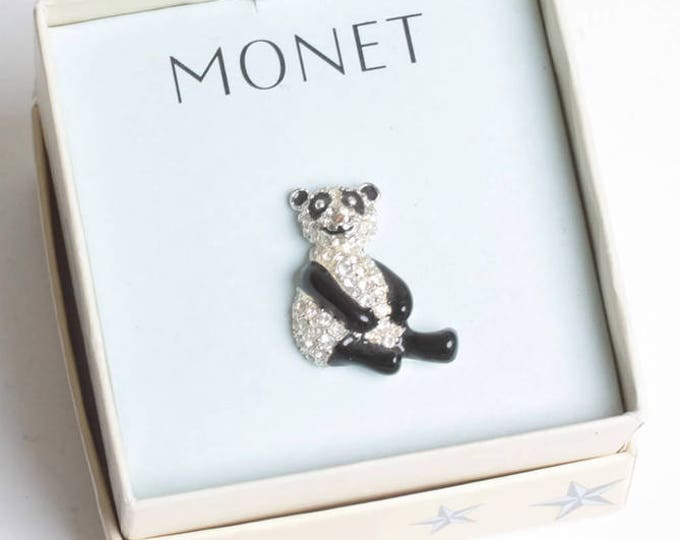 Enameled and Rhinestone Panda Pin Monet Original Box Smaller Pin