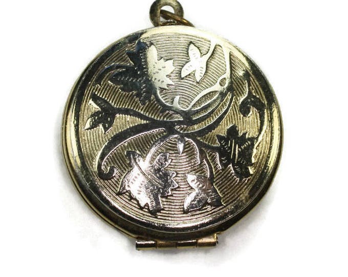 Vintage Embossed Photo Locket Foliate Design 14K Gold Filled Chain Gift for Her Mothers Day