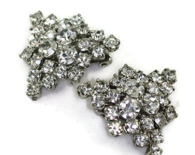 Clear Rhinestones Triangular Shape Clip On Earrings Vintage Wedding Bridal Special Occasion