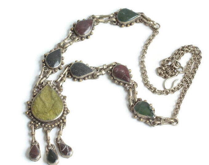 Natural Stone Necklace with Dangles Ethnic Festival Boho Vintage