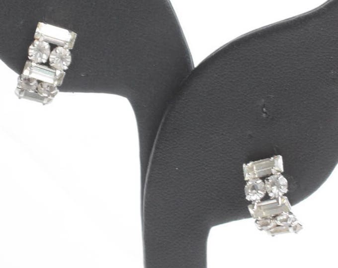 Crystal Baguette Chaton Earrings Sterling Silver Screw Back Vintage