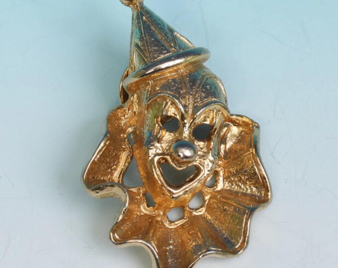 Pierrot Clown Face Tac Brooch Pin Gold Tone Metal Vintage