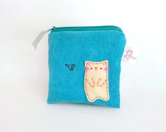Zipper Pouch, Cat Zipper Pouch, Cat Coin Purse, Cute Pouch, Small Pouch, Kawaii Pouch, Cat and Fish, Children's Coin Purse, Cute Pouch - Cat