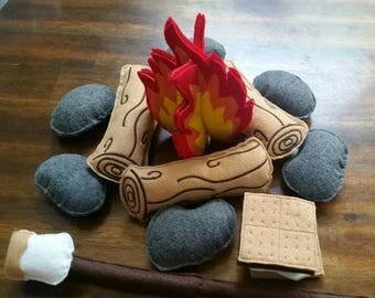 Flash Sale Felt Campfire - photography prop - Felt Bonfire Playset - kids camping - play campfire - felt fire - campfire playset - felt food