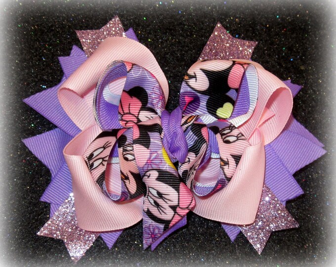 Mickey Mouse Bows, Minnie Hairbow, Boutique Hair Bows, Magical Hair Bow, Minnie Mouse Headband, Baby Headband, Mouse Hairbow, Purple Bow