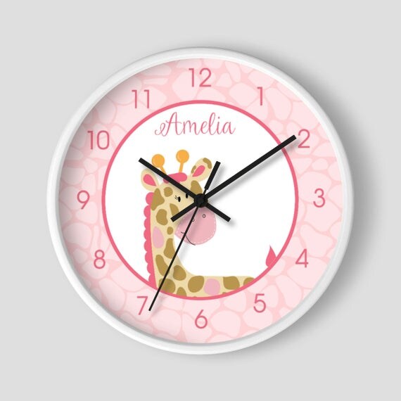 Pink Giraffe Jungle Jill Girl Safari Nursery 10-inch Wall Clock / Girls Giraffe Jungle Nursery Clock Il_570xn