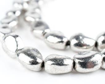 48 Silver Nugget Beads - Stunning Silver Beads - Oval Metal Beads - Large Metal Beads - Jewelry Making Supplies ** (MET-USU-SLV-130)