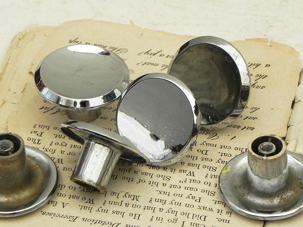 6 Vintage Chrome Drawer Handles Knobs Pulls Retro Mid