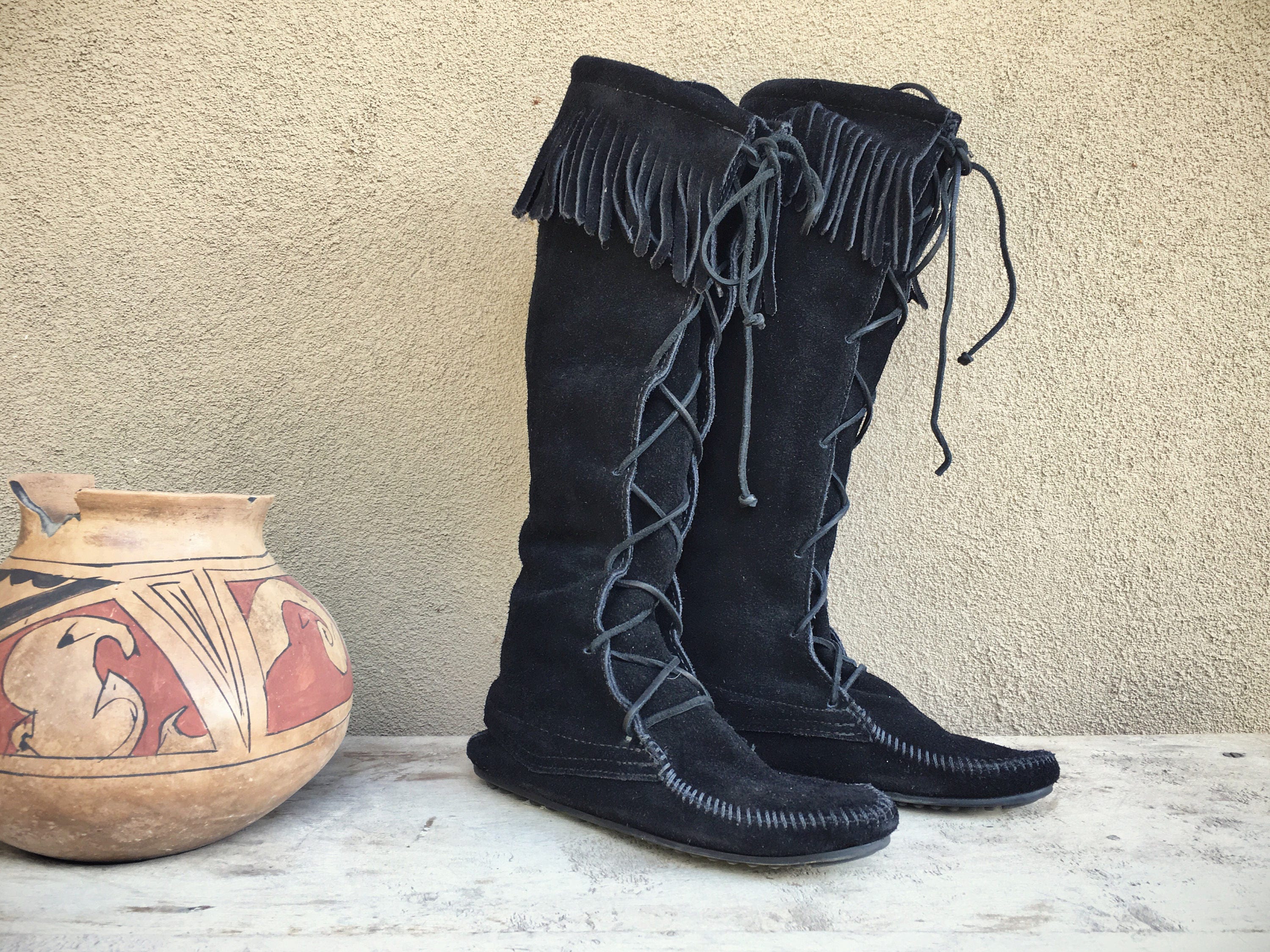 Vintage Women S Size 7 Minnetonka Tall Moccasin Boots With Fringe Top   Il Fullxfull.1209409864 Gx1y 