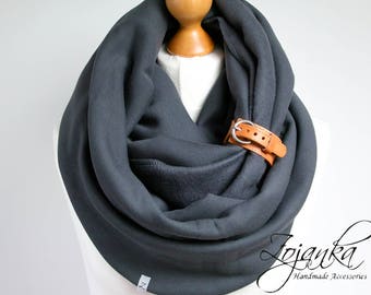 CHUNKY SCARF, extra CHUNKY infinity Scarf with leather cuff, hooded scarves infinity scarf, charcoal snood, hooded scarf, cotton scarf
