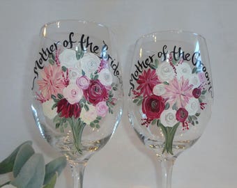 EXACT REPLICA of Your Flowers, Mother of the Bride & Groom Wine Glasses, PERSONALIZED" Flower Bouquet Glasses, Mother of the Bride Gifts