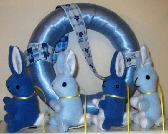 Rabbit Baby Mobile Blue Fleece Bunnies God Parents' Gift Present from Grandma Shower Gift Every Occasion Gift Present for New Family Member