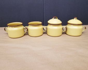 Set of 4 Vintage Yellow/Gold Enamelware Cups