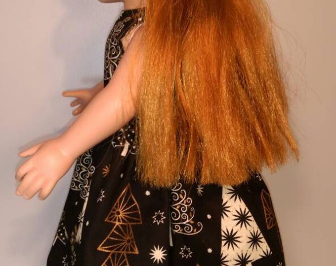 Festive Christmas tree print sleeveless doll dress fits 18 inch Dolls