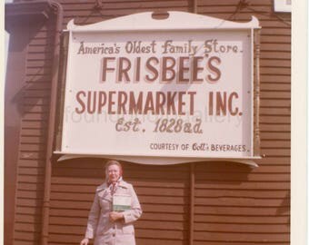 Vintage Photo, Woman in Raincoat, Frisbee's Supermarket, Kittery Maine, Snapshot, Color Photo, Old Photo, Travel Photo, Vacation, Vernacular