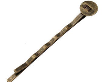 50 pcs. Antique Bronze Bobby Pins - 8mm Glue Pad - Ripple Pattern - 52mm x 8mm (2 in x 3/8 in)