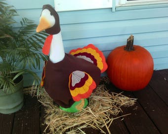 GOOSE CLOTHING - Tom Turkey ~ Cinnamon Brown felt ~ Thanksgiving ~ Plastic or Concrete Lawn goose