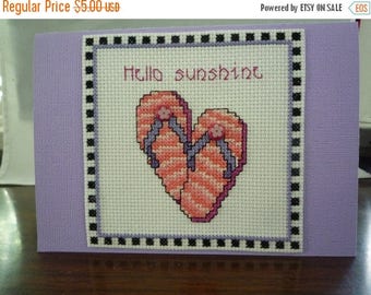 Hello Sunshine in my flip flops hand stitched greeting card