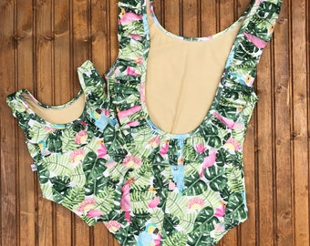Mommy and me one piece ruffle low back swimsuit