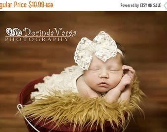 12% off Newborn headband, baby headband, adult headband, photo prop The single sprinkled- Victorian lace bow- stretch headband
