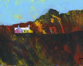 Original moorland cottage painting by Paul Bailey: Grib coch llai