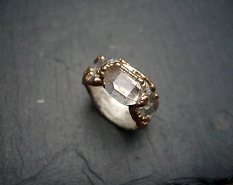 Organic Nature Inspired Gold Silver Herkimer Diamond Engagement Wedding Ring Artisan Organic Nature Inspired Gold Silver Herkimer Diamond Engagement Wedding Ring Artisan