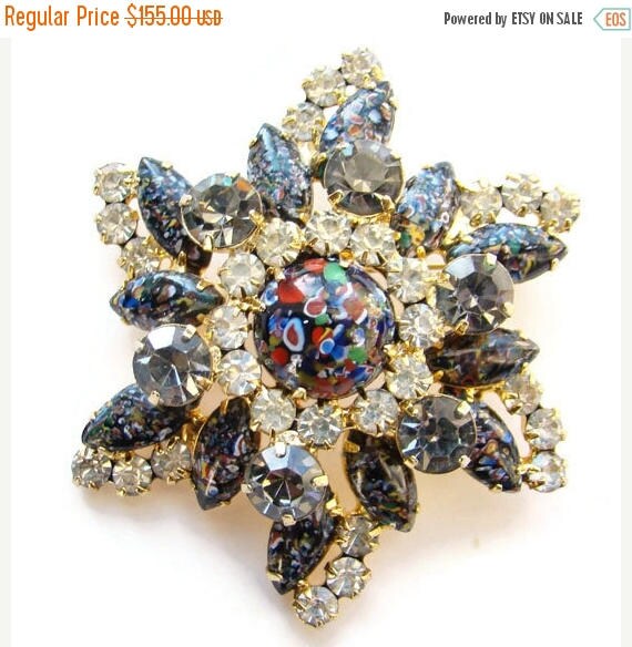 ON SALE Juliana Multicolored Blue Cabochon Rhinestone Brooch