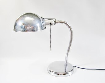 Vintage Tensor Desk Lamp CHROME Gooseneck INDUSTRIAL with PULLCHAIN 1980s