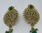 Vintage Handmade Sterling Silver genuine green emerald white sapphire stud button earrings
