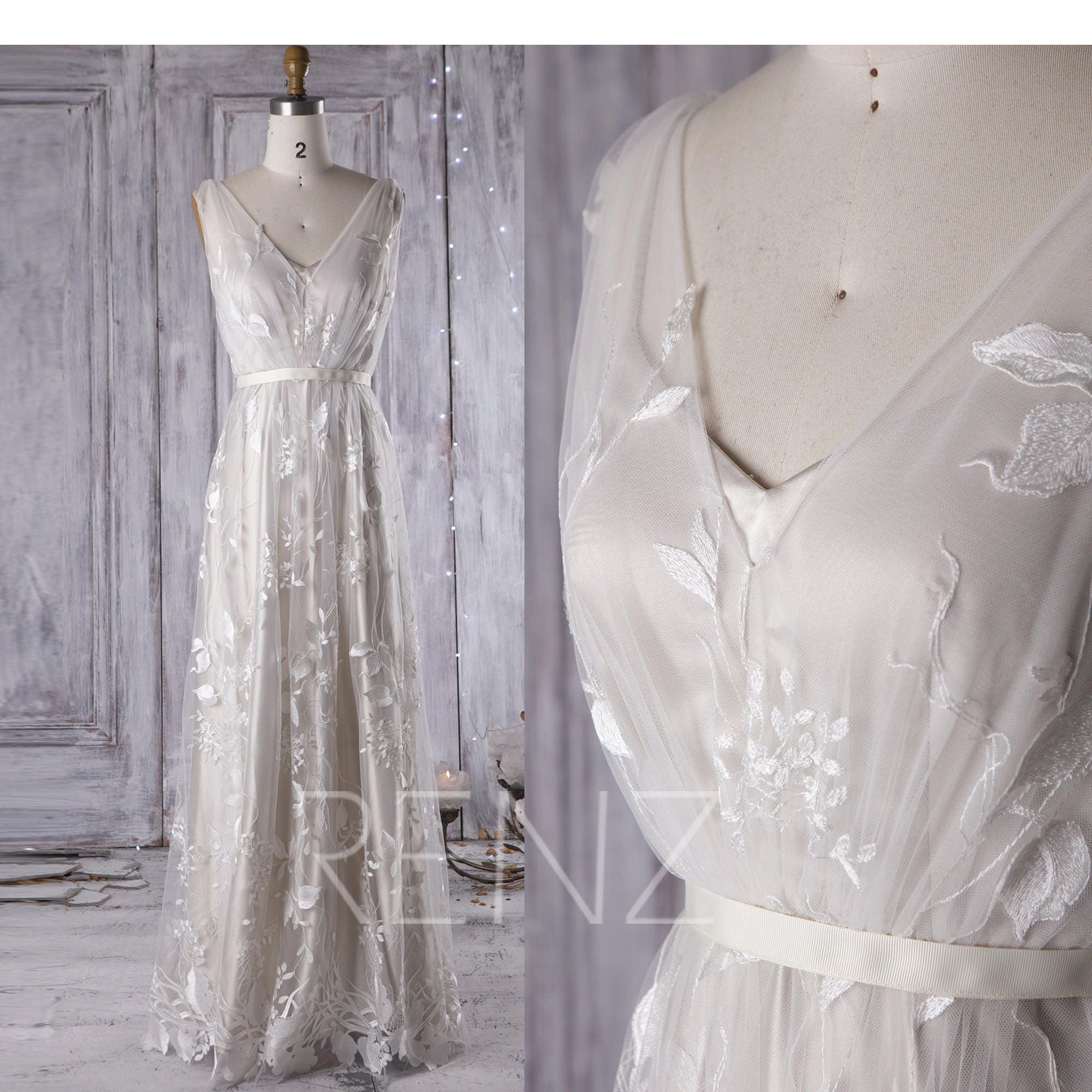 2017 Cream Bridesmaid Dress V Neck Wedding Dress with