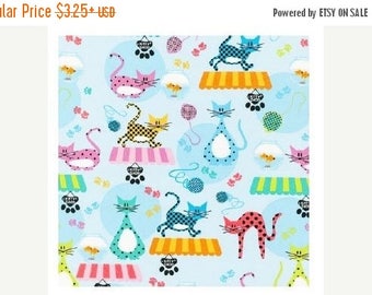 SUMMER SALE Fat Quarter Only (18"X22") of The Kitty Shop from Robert Kaufman