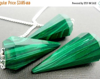 10% off Labor Day Malachite Point Pendant-- Malachite Color Point Pendulum Pendant with Silver Plated Bail and Chain (S27B11-02)
