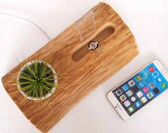 Wooden iPhone Dock + Plant Holder / iPhone 6 dock / iPod 6s plus Dock / iPhone 6s dock / iPhone 7 dock / iPhone 7 plus dock / ceramic pot