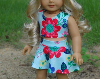 SALE-2 piece outfit-fits American Girl Doll clothes/18 inch doll clothes/doll skater skirt/doll crop top/like AG doll clothes