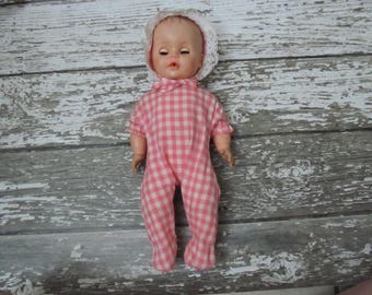 Vintage Baby Doll Drinking Wetting Molded Jointed Plastic 16" doll w/clothes